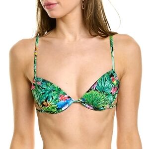WeWoreWhat NWT Palm Green Ruched Underwire Bikini Top XS Tropical Swim Summer